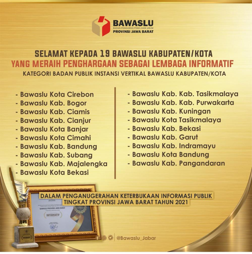 Bawaslu Kota Bandung Raih Penghargaan Lembaga Informatif