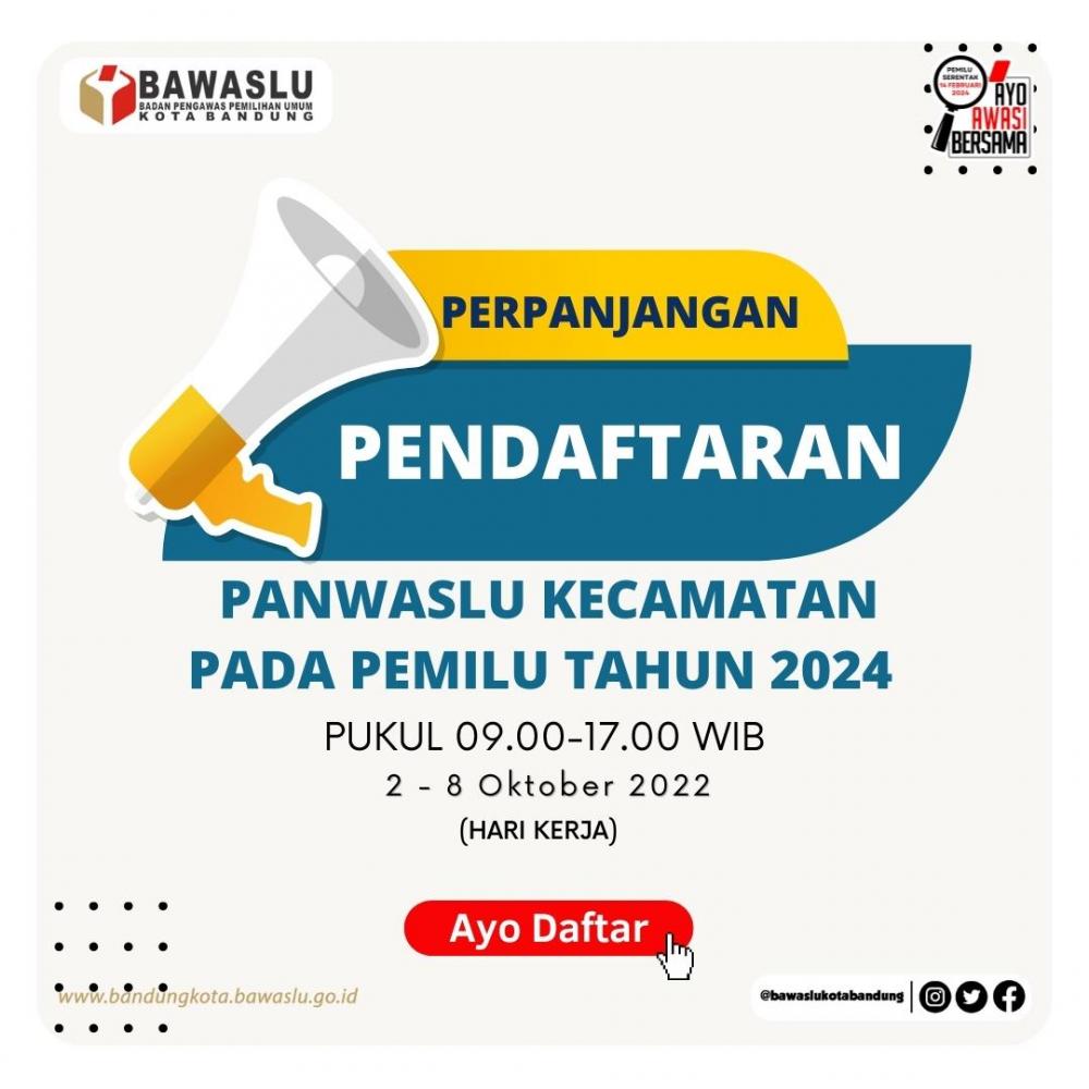 PENGUMUMAN PERPANJANGAN PENDAFTARAN CALON ANGGOTA PANWASLU KECAMATAN 