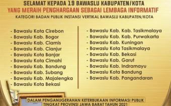 Bawaslu Kota Bandung Raih Penghargaan Lembaga Informatif