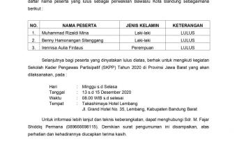 PENGUMUMAN HASIL SELEKSI PESERTA SKPP TAHUN 2020