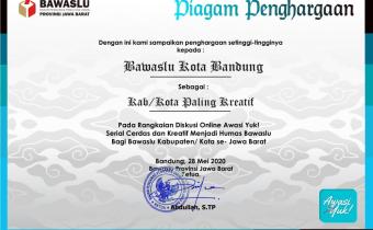 Bawaslu Kota Bandung Raih Penghargaan Kab/Kota Paling Kreatif